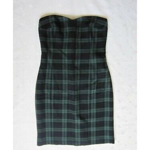 CLUB MONACO Strapless plaid dress
